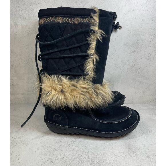 Sorel Sedna Thinsulate Black Waterproof Faux Fur Trim Boots Size W7 US - Picture 1 of 10